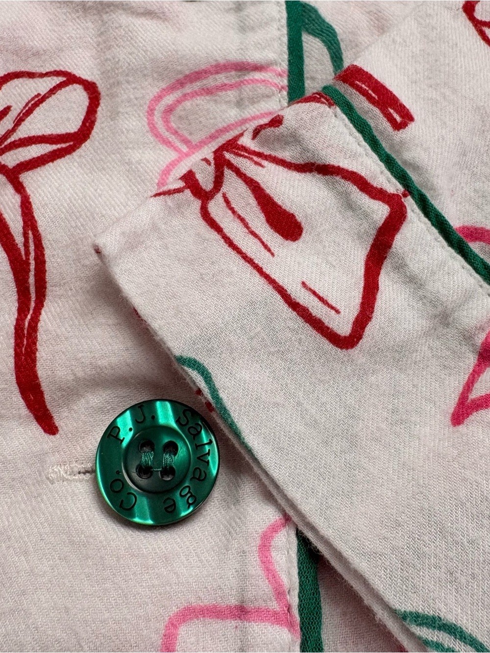 PJ Salvage - Pink & Green Bow-Print Long Sleeve Pajama Top XL - Picture 5 of 5